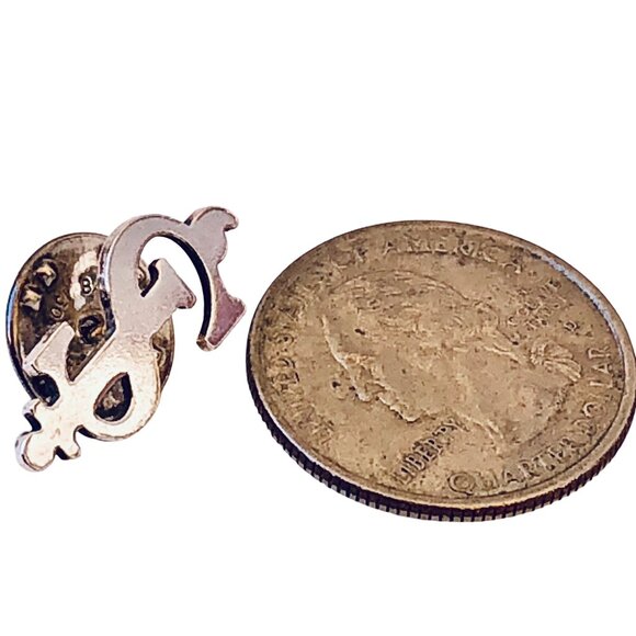 Vintage Sterling Silver Dollar Sign Push Pin Brooch Tie Tack Money Signed Tiny - Picture 9 of 12